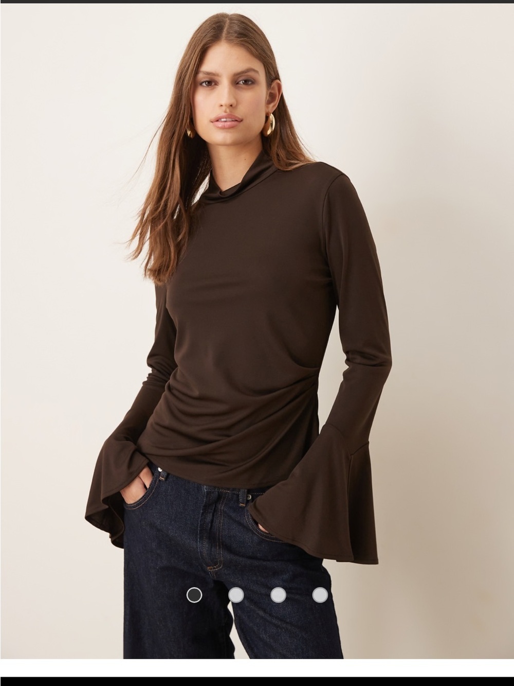 Mango roll neck long sleeve top with flared sleeves in brown M